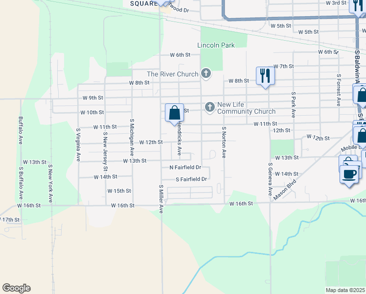 map of restaurants, bars, coffee shops, grocery stores, and more near 1200 South Hendricks Avenue in Marion