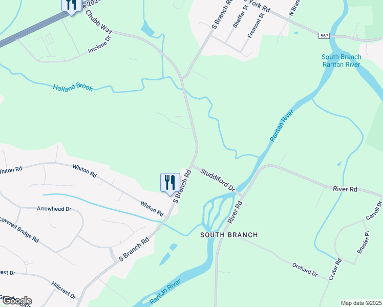 map of restaurants, bars, coffee shops, grocery stores, and more near 2112 South Branch Road in Somerville