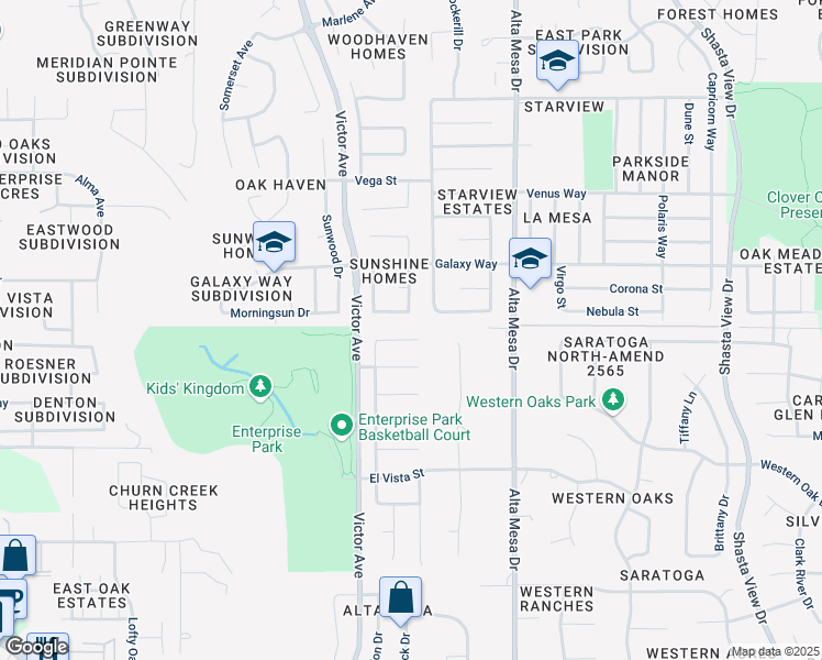map of restaurants, bars, coffee shops, grocery stores, and more near 3993 Cirrus Street in Redding