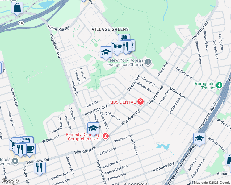 map of restaurants, bars, coffee shops, grocery stores, and more near 35 Victoria Road in Staten Island