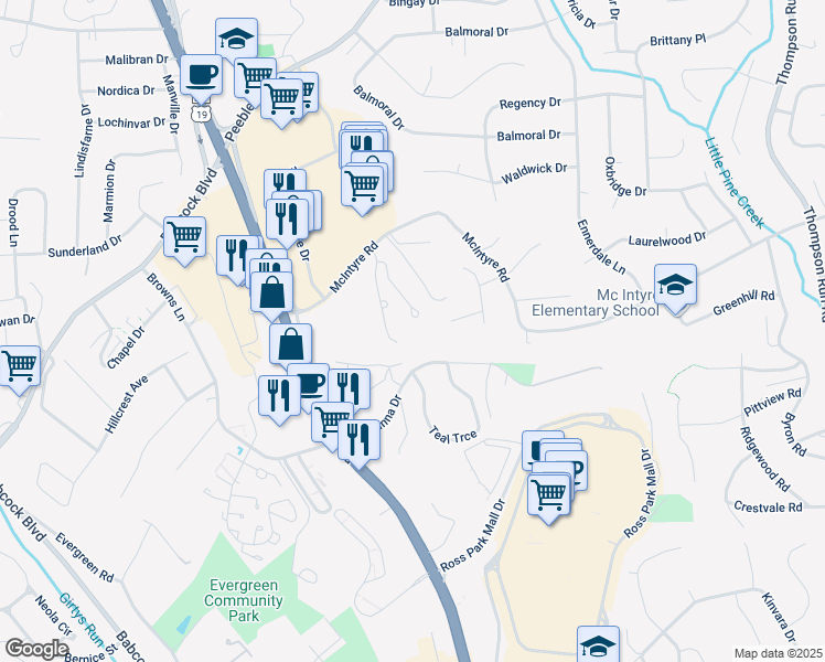 map of restaurants, bars, coffee shops, grocery stores, and more near in Ross Township
