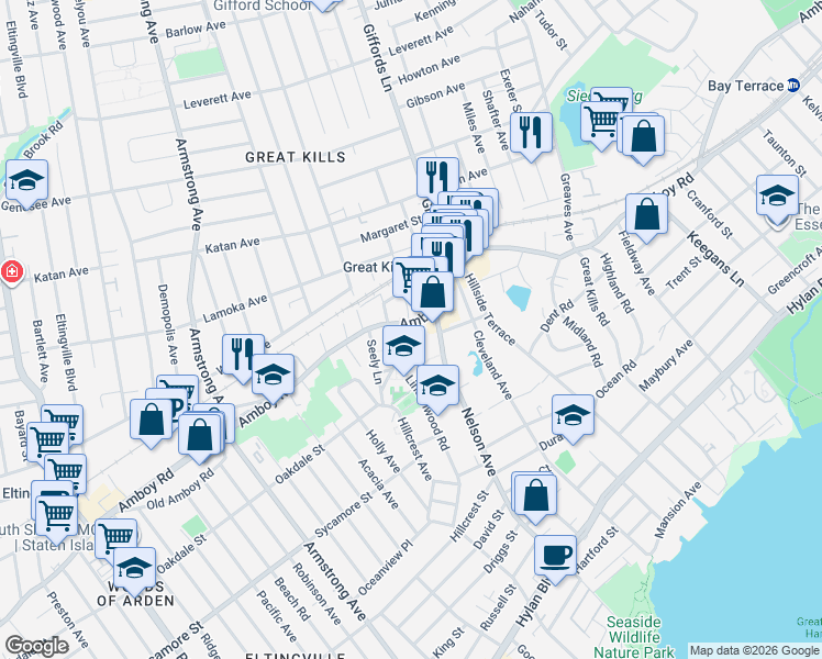 map of restaurants, bars, coffee shops, grocery stores, and more near 4061 Amboy Road in Staten Island