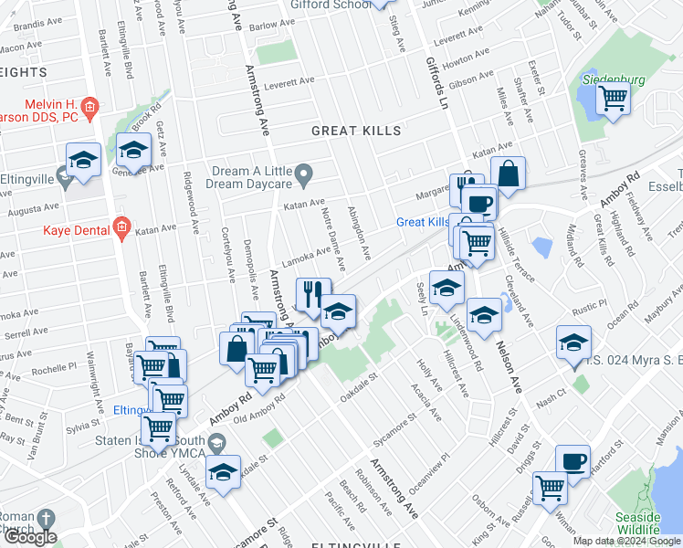 map of restaurants, bars, coffee shops, grocery stores, and more near 99 Wilson Avenue in Staten Island