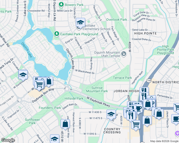 map of restaurants, bars, coffee shops, grocery stores, and more near 11107 Sunup Way in South Jordan