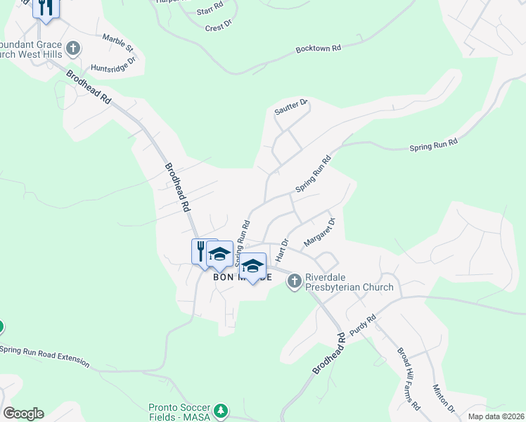 map of restaurants, bars, coffee shops, grocery stores, and more near 288 Spring Run Road in Crescent Township