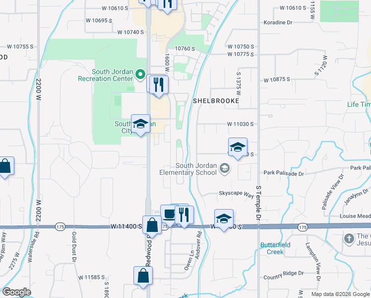 map of restaurants, bars, coffee shops, grocery stores, and more near 11153 South Village Grove Lane in South Jordan
