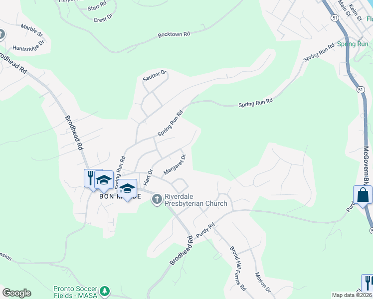 map of restaurants, bars, coffee shops, grocery stores, and more near 351 Hart Drive in Crescent Township