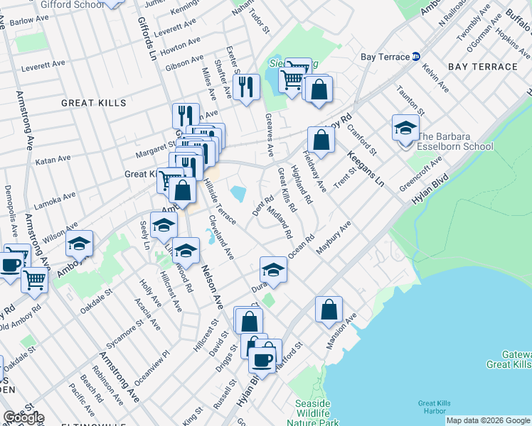 map of restaurants, bars, coffee shops, grocery stores, and more near 81 Dent Road in Staten Island
