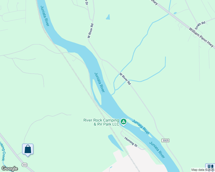 map of restaurants, bars, coffee shops, grocery stores, and more near West River Road in Mifflintown