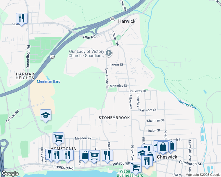 map of restaurants, bars, coffee shops, grocery stores, and more near 9 Mattone Court in Cheswick