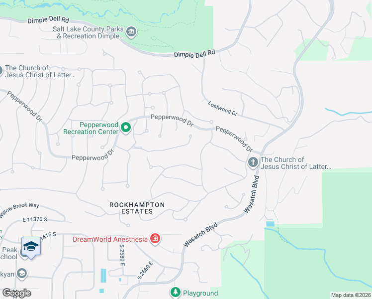 map of restaurants, bars, coffee shops, grocery stores, and more near 9 East Windsong Lane in Sandy
