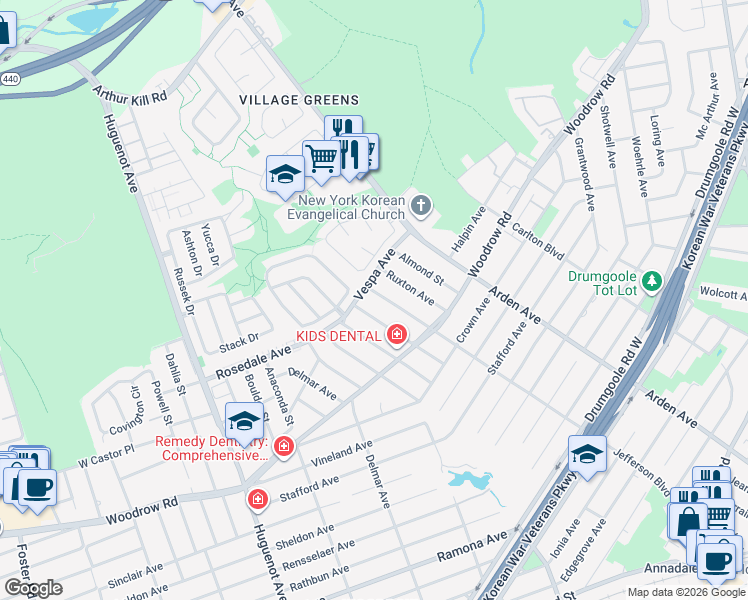 map of restaurants, bars, coffee shops, grocery stores, and more near 562 Jefferson Boulevard in Staten Island