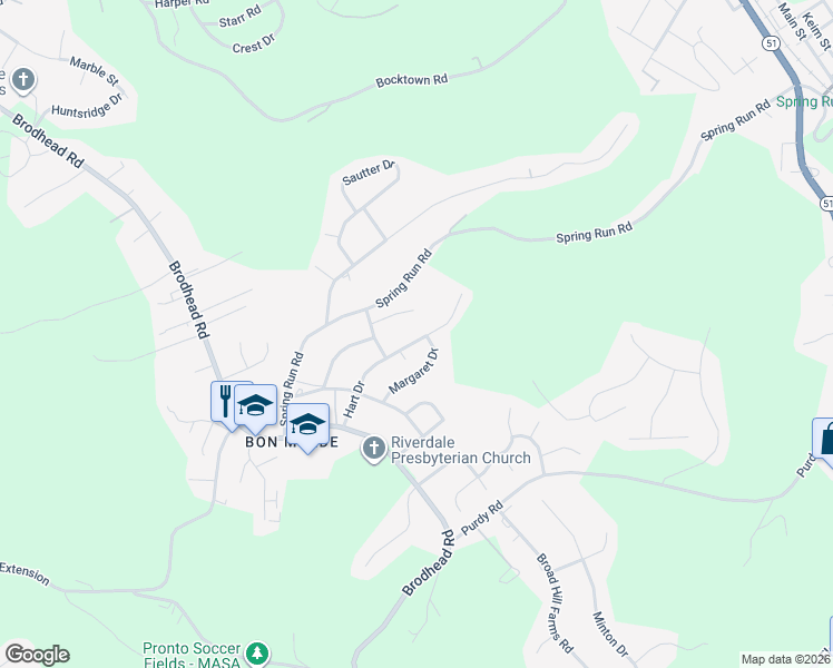 map of restaurants, bars, coffee shops, grocery stores, and more near 351 Hart Drive in Crescent Township