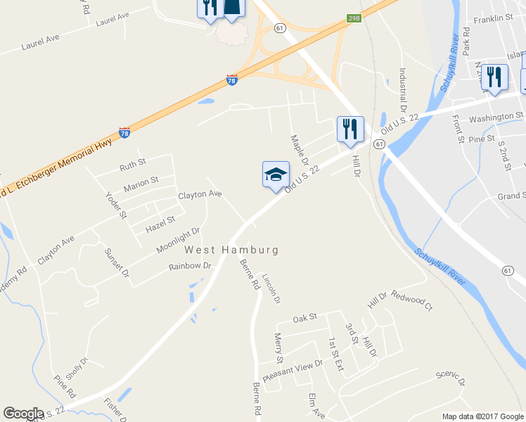 map of restaurants, bars, coffee shops, grocery stores, and more near 527 West State Street in Hamburg