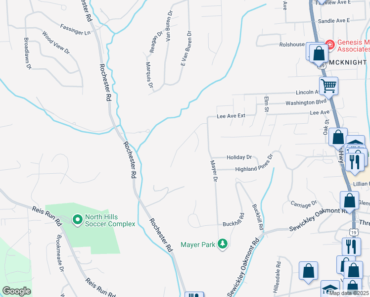 map of restaurants, bars, coffee shops, grocery stores, and more near 119 Point Vue Drive in Pittsburgh