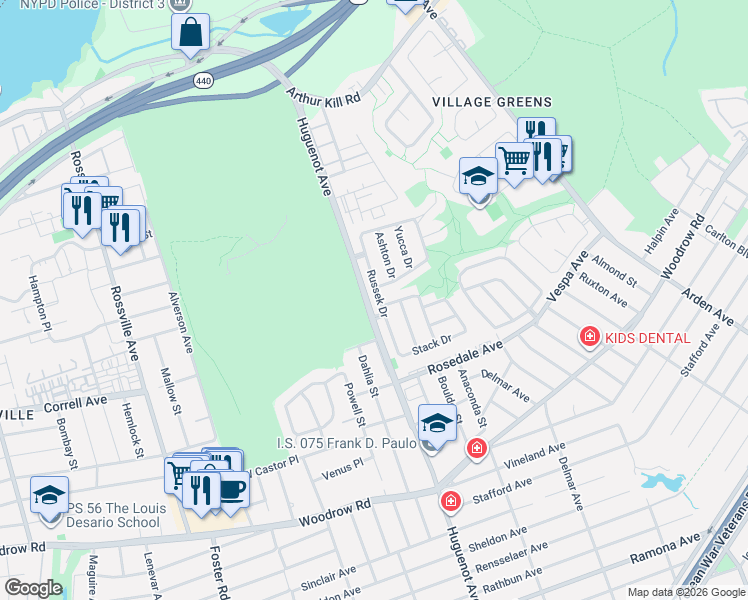 map of restaurants, bars, coffee shops, grocery stores, and more near 78 Russek Drive in Staten Island