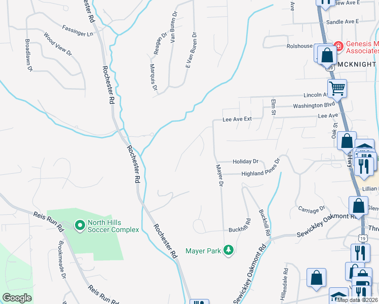 map of restaurants, bars, coffee shops, grocery stores, and more near 119 Point Vue Drive in Pittsburgh