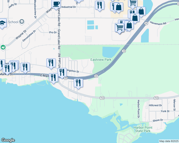 map of restaurants, bars, coffee shops, grocery stores, and more near 1913 East Livingston Street in Celina