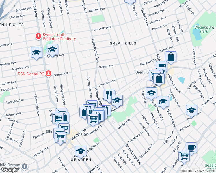map of restaurants, bars, coffee shops, grocery stores, and more near 80 Fern Avenue in Staten Island