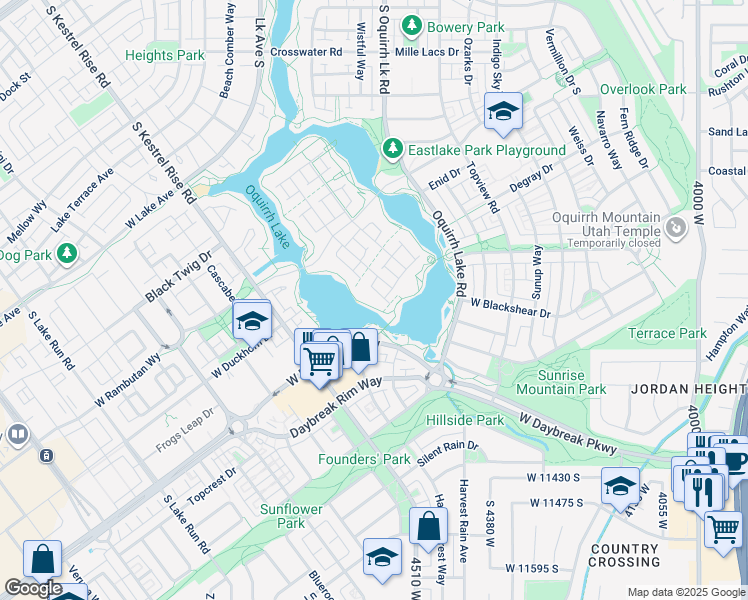 map of restaurants, bars, coffee shops, grocery stores, and more near 11076 Paddle Board Way in South Jordan