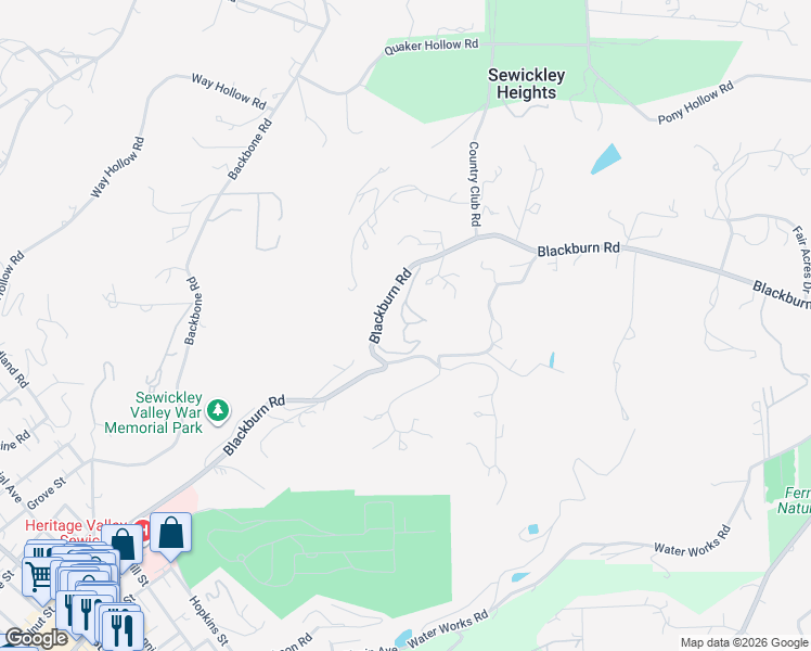 map of restaurants, bars, coffee shops, grocery stores, and more near 833 Blackburn Road in Sewickley