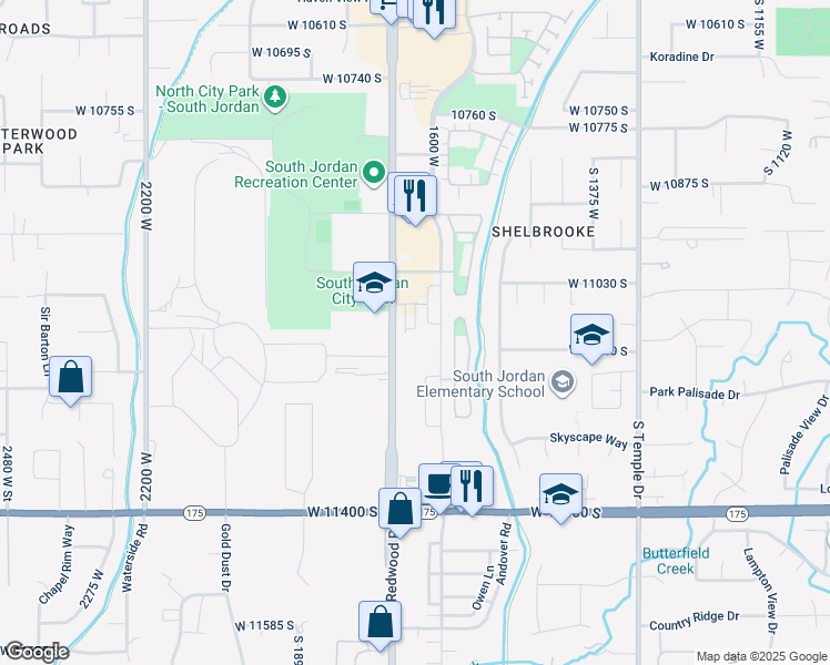 map of restaurants, bars, coffee shops, grocery stores, and more near 11102 Becks Bend Lane in South Jordan