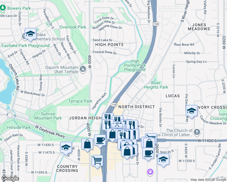 map of restaurants, bars, coffee shops, grocery stores, and more near 3863 West Belfry Circle in South Jordan