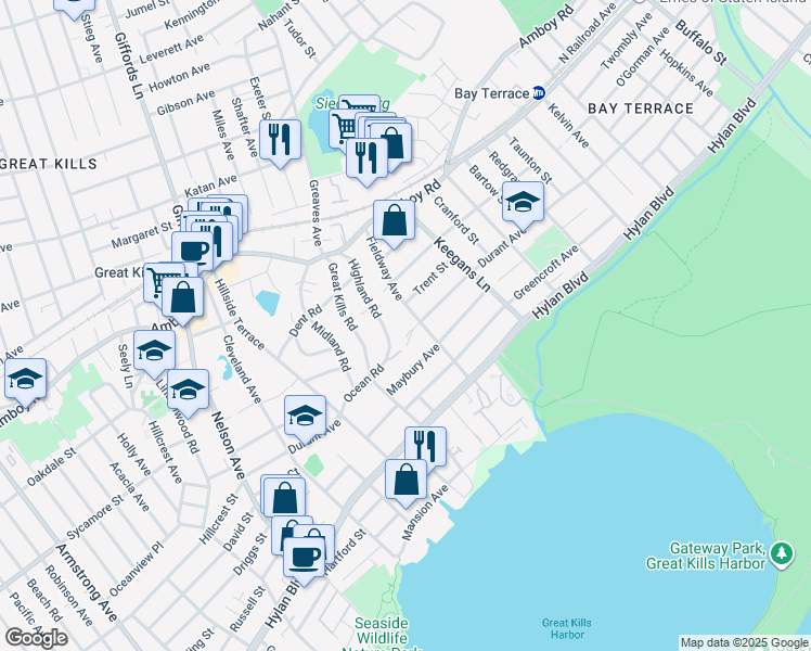 map of restaurants, bars, coffee shops, grocery stores, and more near 521 Durant Avenue in Staten Island