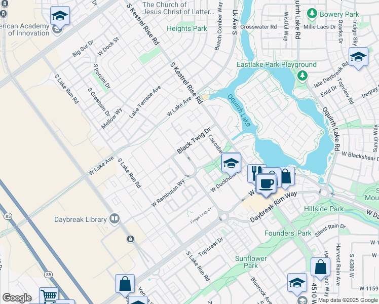 map of restaurants, bars, coffee shops, grocery stores, and more near 11113 Tydeman Way in South Jordan