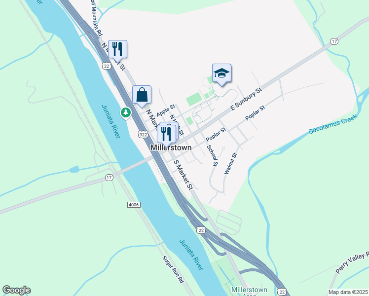 map of restaurants, bars, coffee shops, grocery stores, and more near in Millerstown