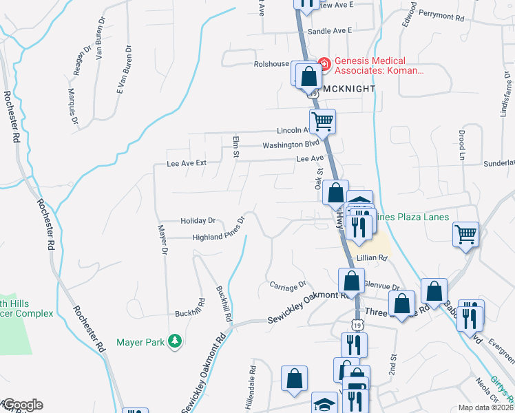 map of restaurants, bars, coffee shops, grocery stores, and more near 210 Valley Court in Pittsburgh