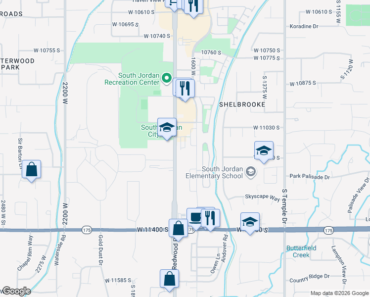 map of restaurants, bars, coffee shops, grocery stores, and more near 11102 Becks Bend Lane in South Jordan