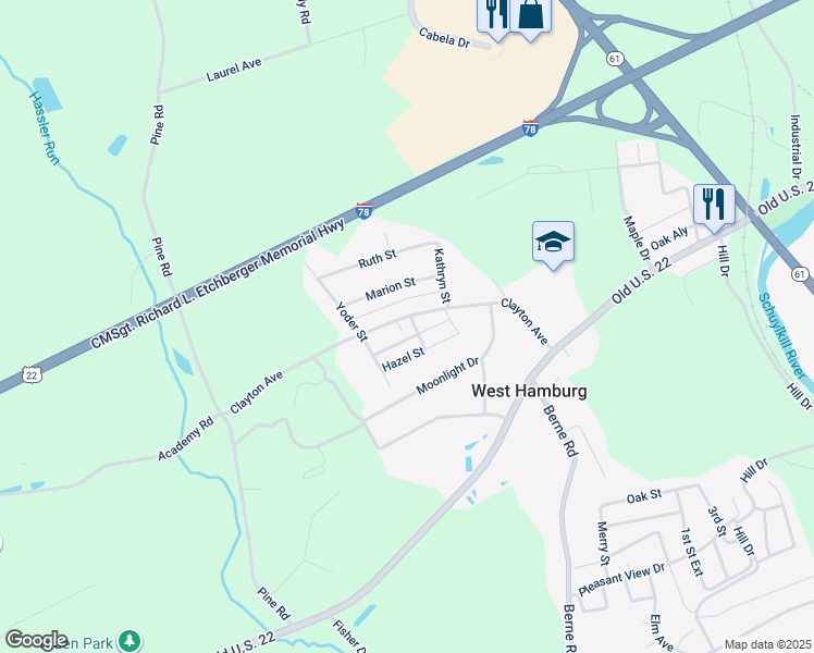 map of restaurants, bars, coffee shops, grocery stores, and more near 107 Clayton Avenue in Hamburg
