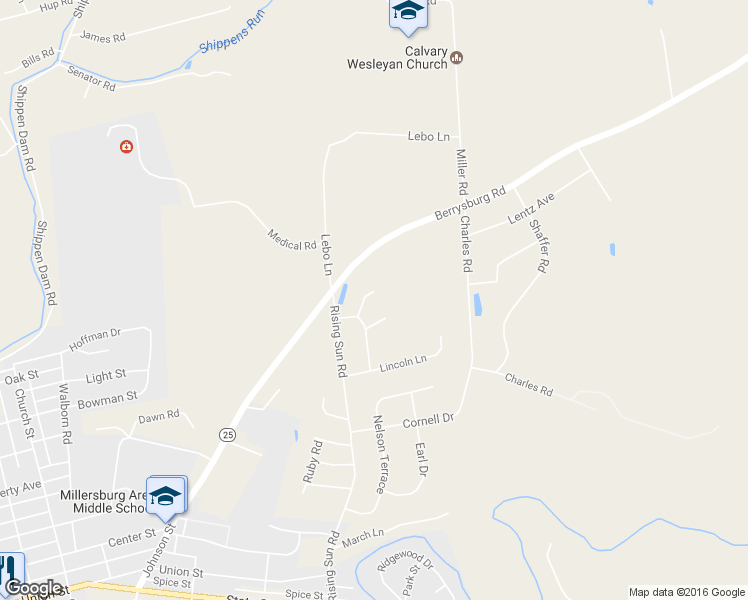 map of restaurants, bars, coffee shops, grocery stores, and more near 108 Park Ln in Millersburg