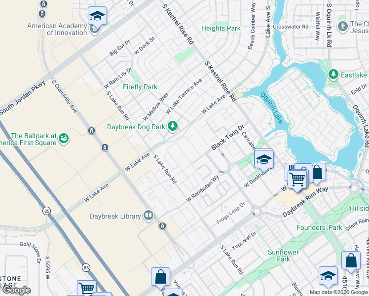 map of restaurants, bars, coffee shops, grocery stores, and more near 11111 Kiwano Way in South Jordan