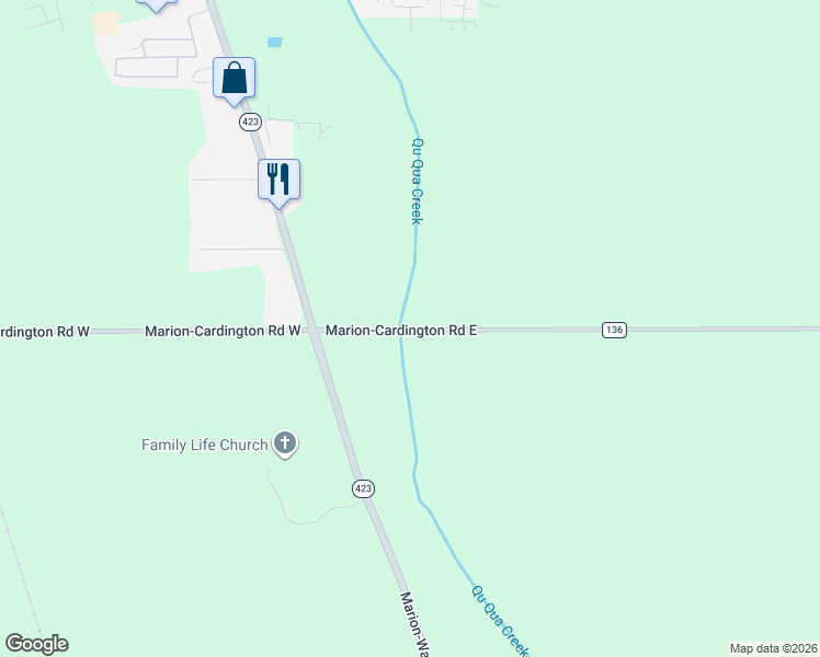 map of restaurants, bars, coffee shops, grocery stores, and more near 223 Marion-Cardington Road East in Marion