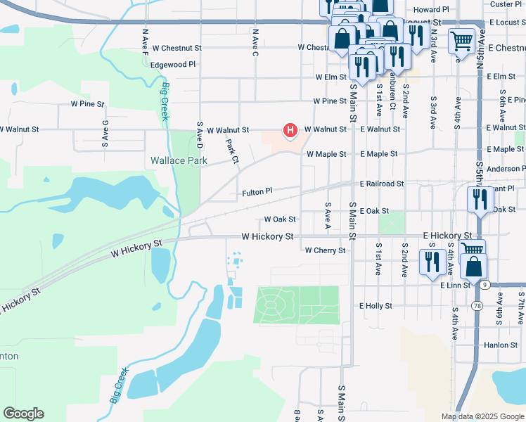 map of restaurants, bars, coffee shops, grocery stores, and more near 201-251 West Oak Street in Canton
