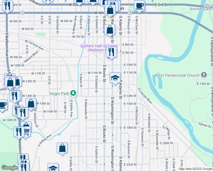 map of restaurants, bars, coffee shops, grocery stores, and more near 1217 S Boots St in Marion