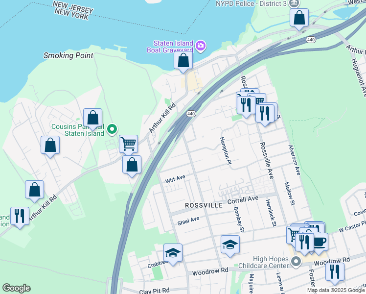map of restaurants, bars, coffee shops, grocery stores, and more near 552 Winant Avenue in Staten Island