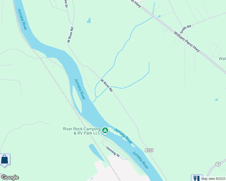 map of restaurants, bars, coffee shops, grocery stores, and more near 4130 West River Road in Mifflintown