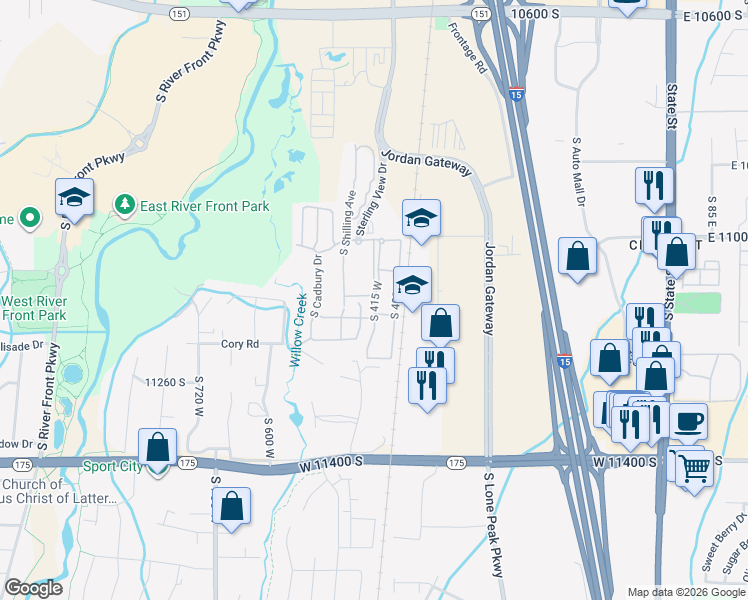 map of restaurants, bars, coffee shops, grocery stores, and more near South 415 West in South Jordan