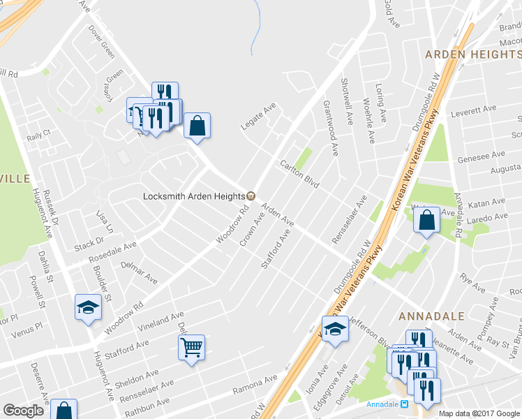 map of restaurants, bars, coffee shops, grocery stores, and more near 205 Crown Avenue in Staten Island