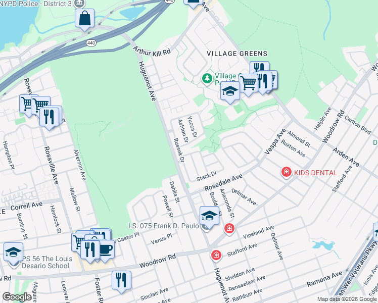 map of restaurants, bars, coffee shops, grocery stores, and more near 27 Geyser Drive in Staten Island