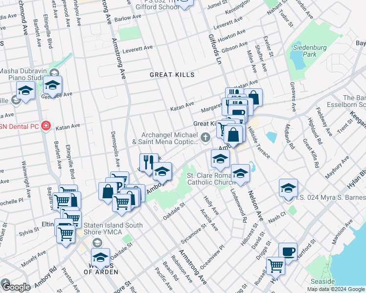 map of restaurants, bars, coffee shops, grocery stores, and more near 38 Wilson Avenue in Staten Island