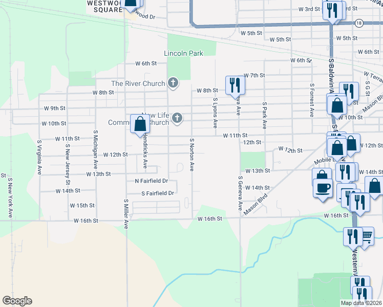 map of restaurants, bars, coffee shops, grocery stores, and more near 1154 South Norton Avenue in Marion