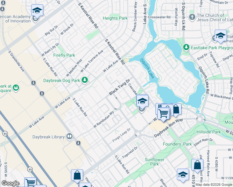 map of restaurants, bars, coffee shops, grocery stores, and more near 11109 Tydeman Way in South Jordan