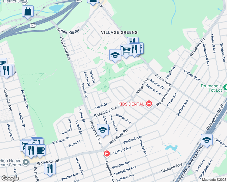 map of restaurants, bars, coffee shops, grocery stores, and more near 127 Green Valley Rd in Staten Island