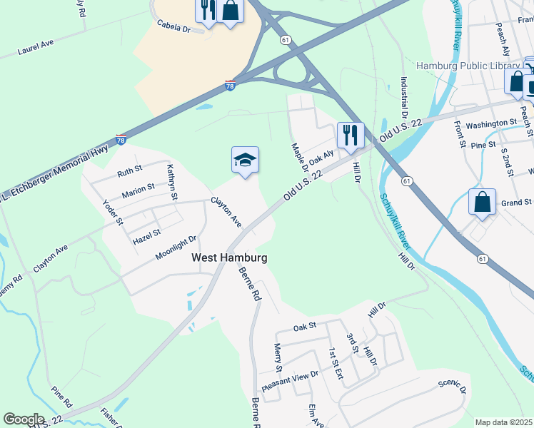map of restaurants, bars, coffee shops, grocery stores, and more near 413 West State Street in Hamburg