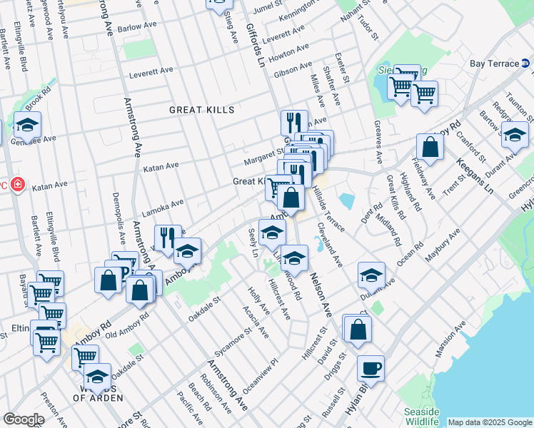 map of restaurants, bars, coffee shops, grocery stores, and more near 4061 Amboy Road in Staten Island