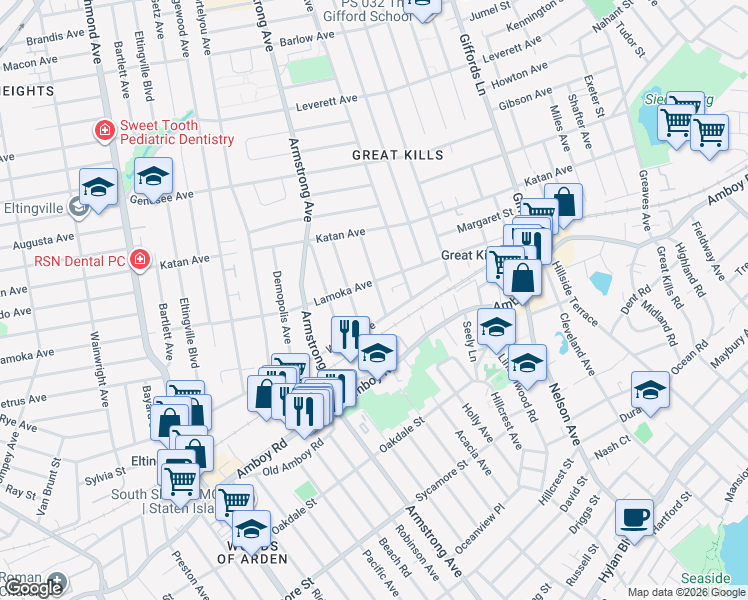 map of restaurants, bars, coffee shops, grocery stores, and more near 95 Notre Dame Avenue in Staten Island